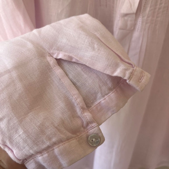 J.Jill Sz XL Love Linen Half Button Pleated Baby Pink Top Crew Neck Tunic Blouse - Picture 4 of 8